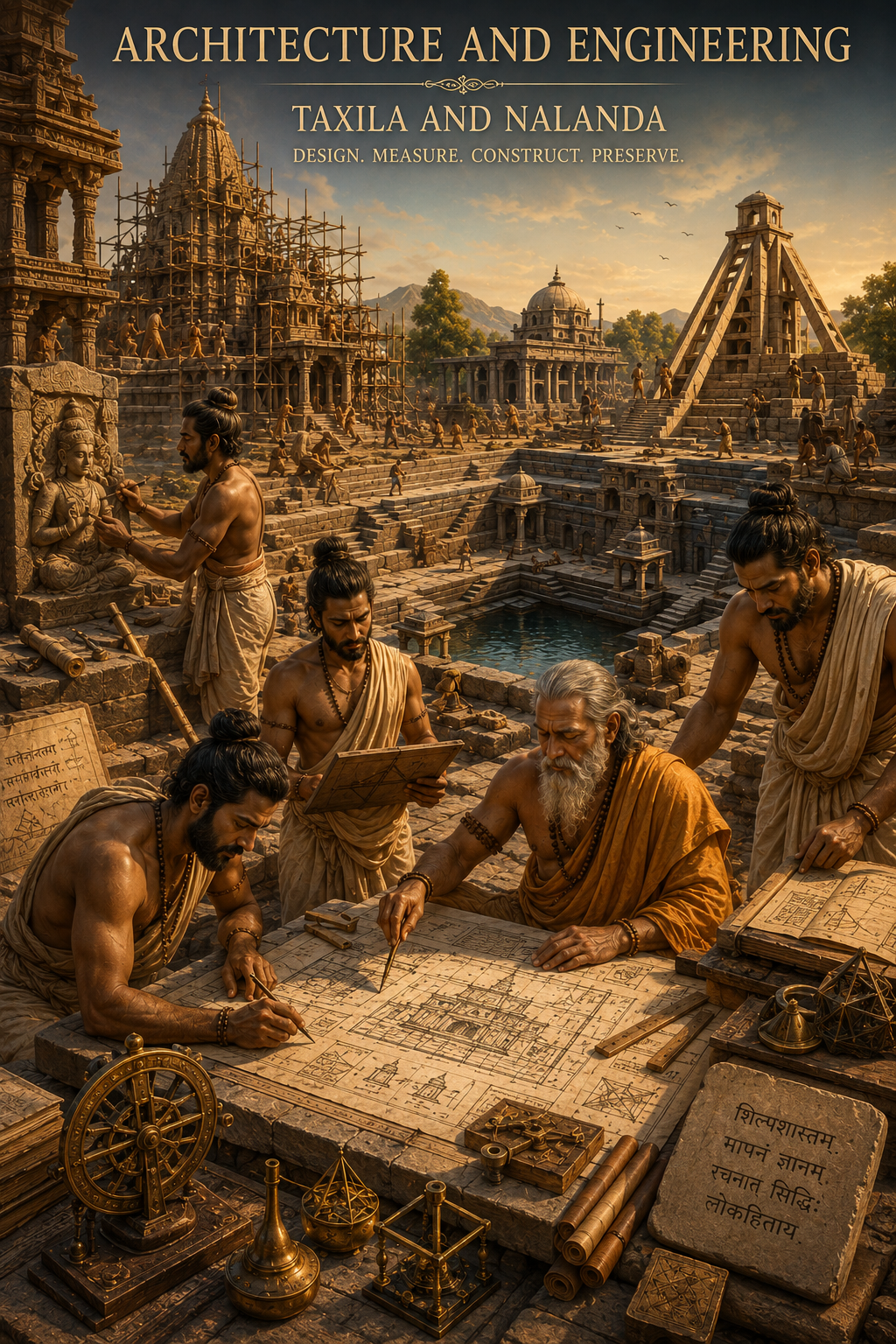 Temple architecture and engineering inspired visual