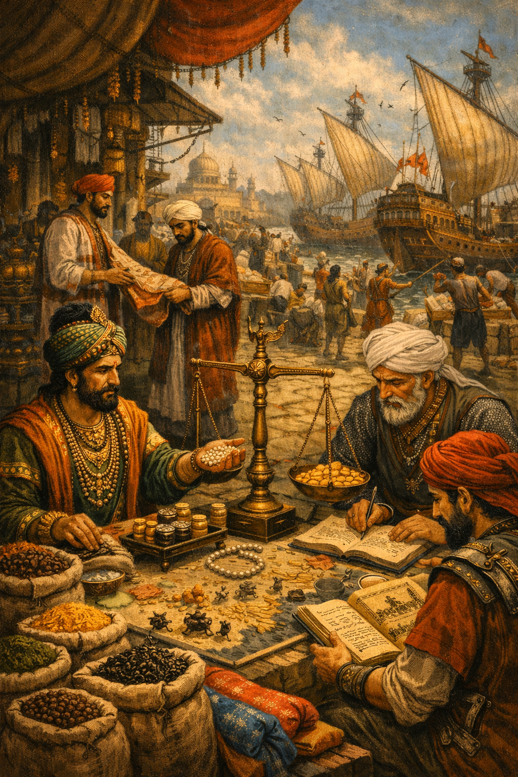 Ancient trade and economy inspired illustration