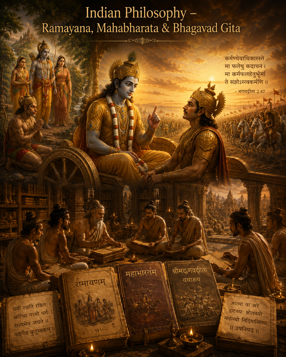 Epic manuscript and philosophical dialogue inspired visual